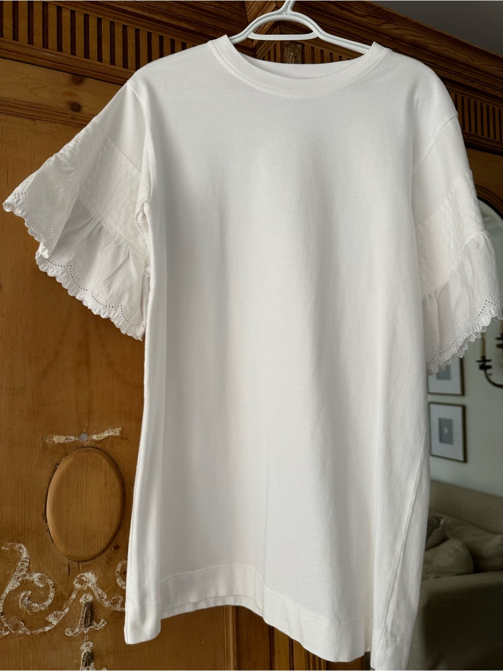 See By Chloe White Mini Dress with Puff Lace Sleeves